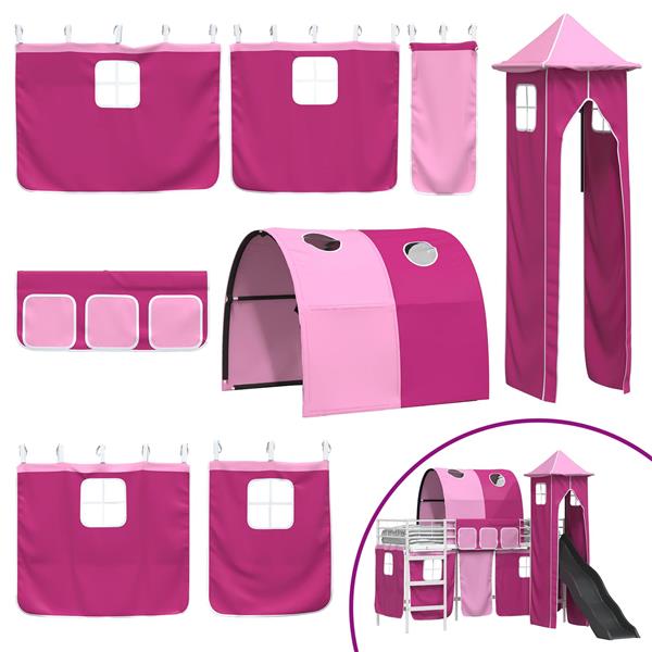 Grote foto vidaxl loftbed voor kids wit en roze 99 5 x 190 cm metaal antiek en kunst stoelen en banken