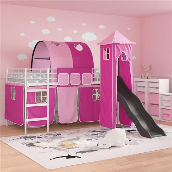 Grote foto vidaxl loftbed voor kids wit en roze 79 5 x 200 cm metaal antiek en kunst stoelen en banken