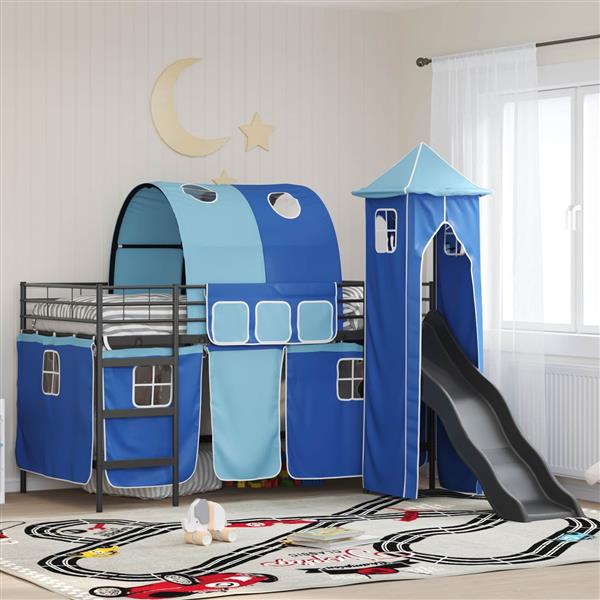 Grote foto vidaxl loftbed voor kids zwart en blauw 99 5 x 200 cm metaal antiek en kunst stoelen en banken