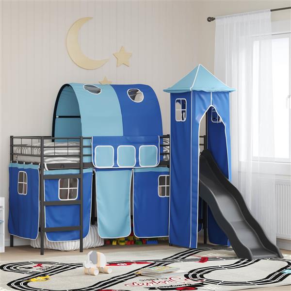 Grote foto vidaxl loftbed voor kids zwart en blauw 99 5 x 190 cm metaal antiek en kunst stoelen en banken