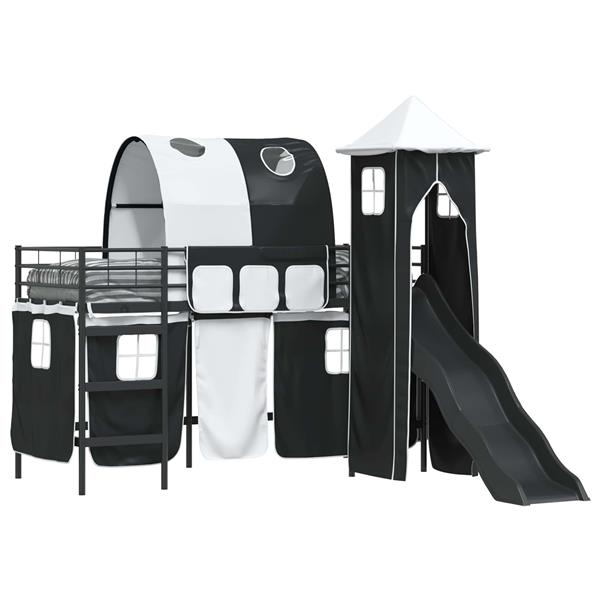 Grote foto vidaxl loftbed voor kids zwart 99 5 x 190 cm metaal antiek en kunst stoelen en banken