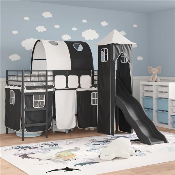 Grote foto vidaxl loftbed voor kids zwart 99 5 x 190 cm metaal antiek en kunst stoelen en banken