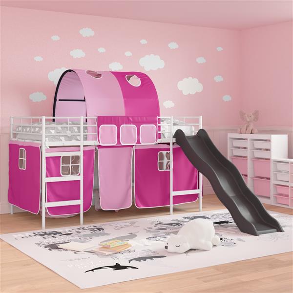 Grote foto vidaxl loftbed voor kids wit en roze 79 5 x 200 cm metaal antiek en kunst stoelen en banken