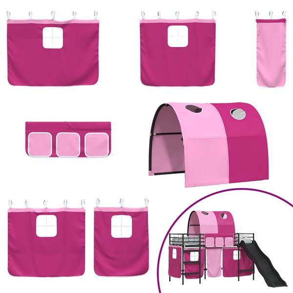 Grote foto vidaxl loftbed voor kids zwart en roze 99 5 x 190 cm metaal antiek en kunst stoelen en banken