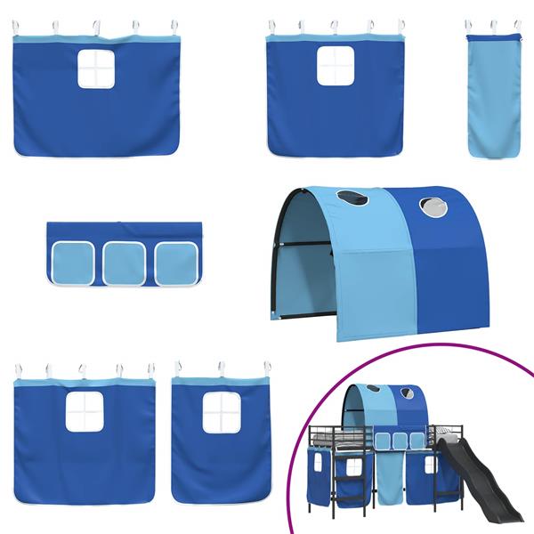 Grote foto vidaxl loftbed voor kids zwart en blauw 74 5 x 190 cm metaal antiek en kunst stoelen en banken