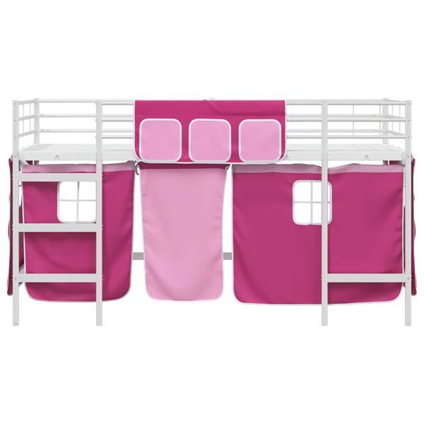Grote foto vidaxl loftbedframe voor kinderen met gordijnen wit en roze antiek en kunst stoelen en banken