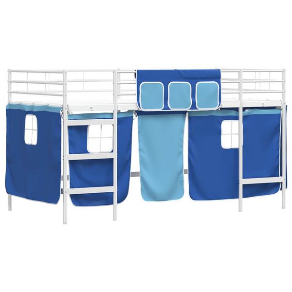 Grote foto vidaxl loftbedframe voor kinderen met gordijnen wit en blauw antiek en kunst stoelen en banken