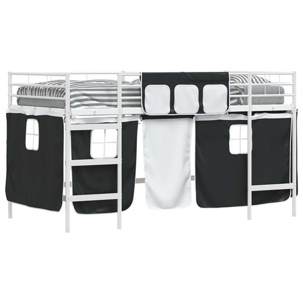 Grote foto vidaxl loftbedframe voor kinderen met gordijnen wit en zwart antiek en kunst stoelen en banken