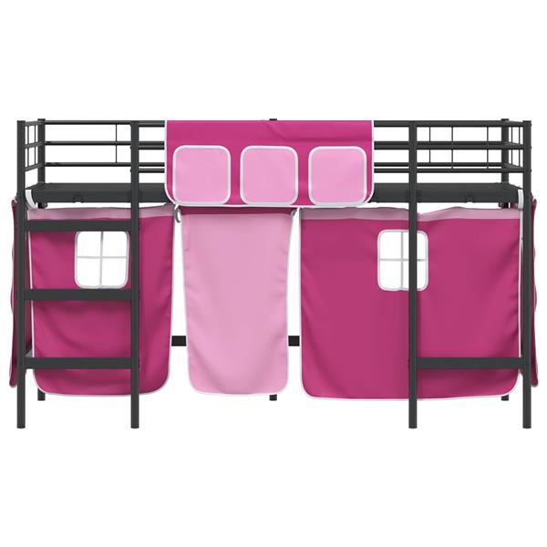 Grote foto vidaxl loftbedframe voor kinderen met gordijnen zwart en roze antiek en kunst stoelen en banken