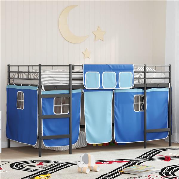 Grote foto vidaxl loftbedframe voor kinderen met gordijnen zwart en blauw antiek en kunst stoelen en banken