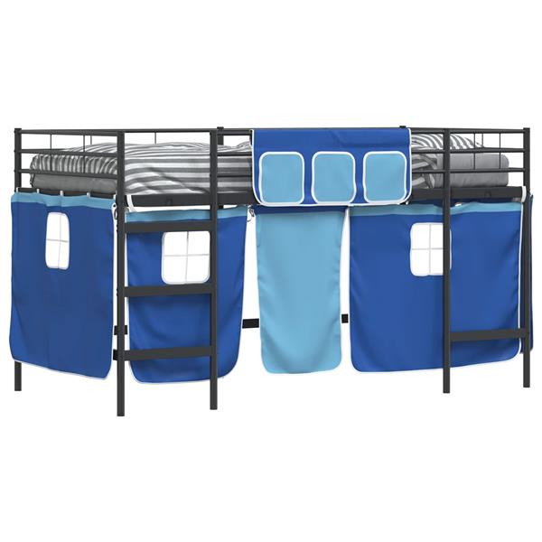 Grote foto vidaxl loftbedframe voor kinderen met gordijnen zwart en blauw antiek en kunst stoelen en banken