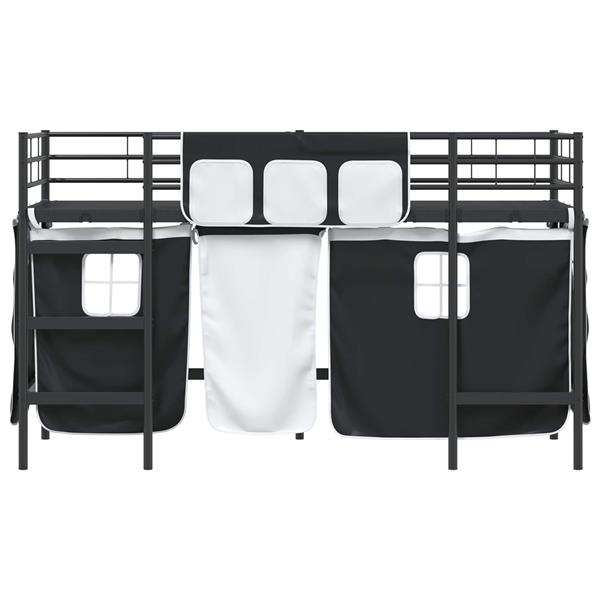 Grote foto vidaxl loftbedframe voor kinderen met gordijnen zwart 74 5 x 190 cm antiek en kunst stoelen en banken