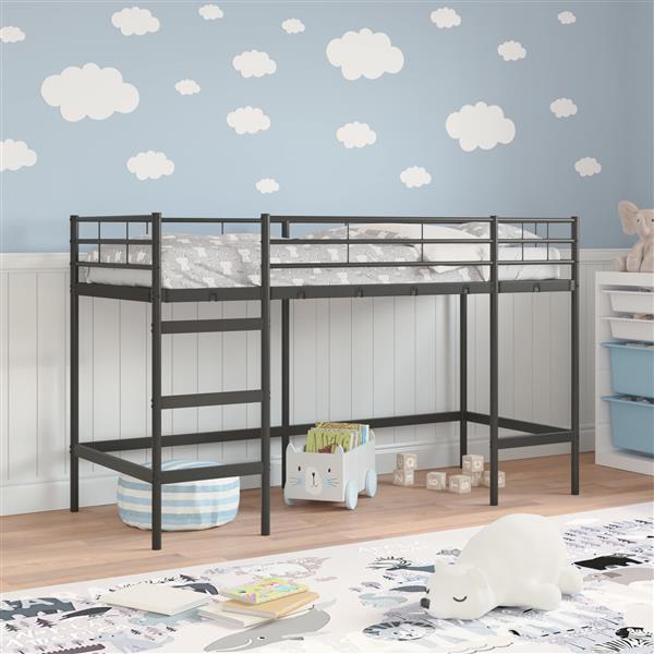 Grote foto vidaxl loftbed voor kids zwart 99 5 x 190 cm staal antiek en kunst stoelen en banken