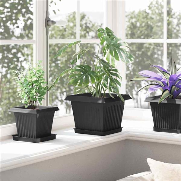 Grote foto vidaxl vierkante bloempot 6 pcs zwart 23 x 23 x 17 5 cm kunststof tuin en terras overige tuin en terras