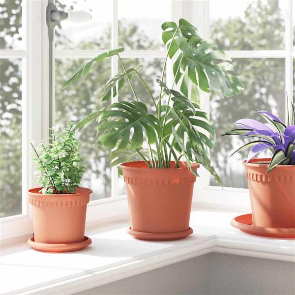 Grote foto vidaxl ronde bloempot 24 pcs baksteenrood 19 x 16 cm kunststof tuin en terras overige tuin en terras