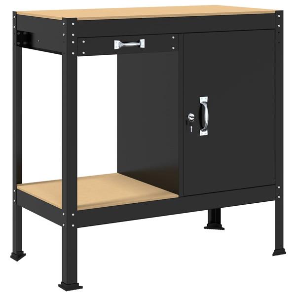 Grote foto vidaxl werkbanken met lade met slot zwart 90 x 49 x 91 cm bewerkt hout doe het zelf en verbouw werkbanken