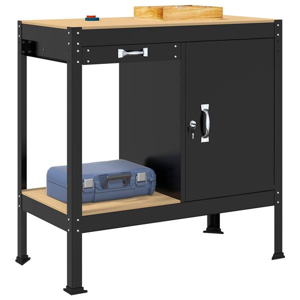 Grote foto vidaxl werkbanken met lade met slot zwart 90 x 49 x 91 cm bewerkt hout doe het zelf en verbouw werkbanken