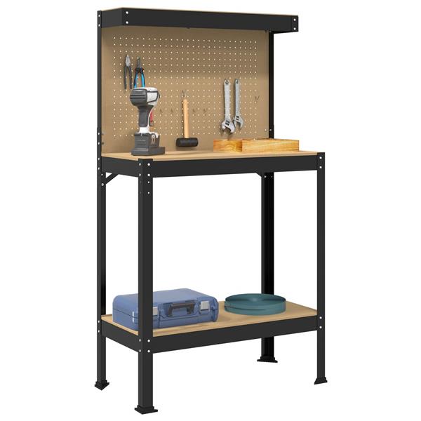 Grote foto vidaxl werkbanken met plank zwart 81 x 41 x 145 cm bewerkt hout doe het zelf en verbouw werkbanken