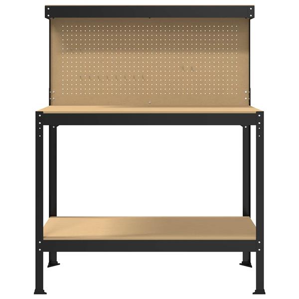 Grote foto vidaxl werkbanken met plank zwart 114 x 54 x 145 cm bewerkt hout doe het zelf en verbouw werkbanken