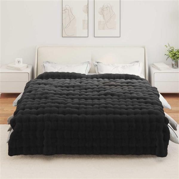 Grote foto vidaxl neppels konijnenbont deken olite zwart 240 x 270 cm polyester huis en inrichting bedden