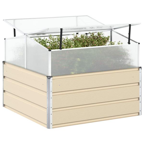 Grote foto vidaxl plantenbak ivoor 100 x 100 x 77 cm gegalvaniseerd staal tuin en terras overige tuin en terras