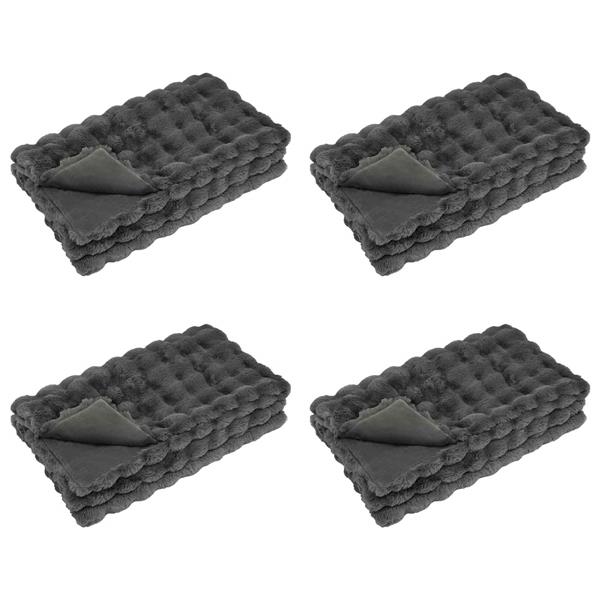 Grote foto vidaxl neppels konijnenbont deken olite 4 pcs donkergrijs 240 x 270 cm huis en inrichting bedden