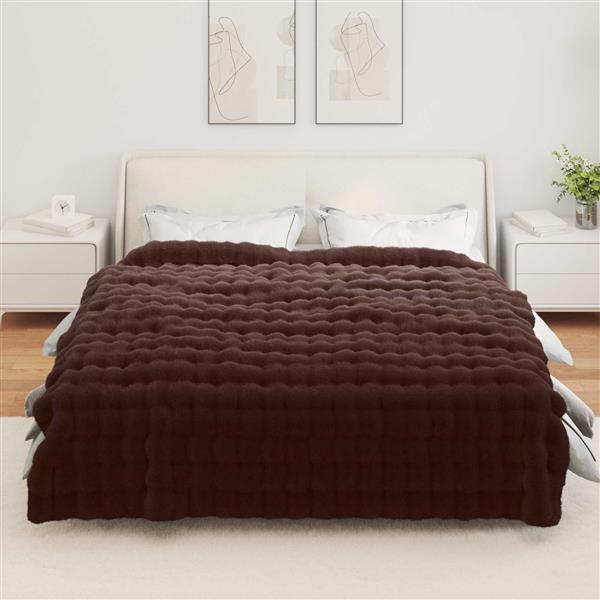 Grote foto vidaxl neppels konijnenbont deken olite kameel 240 x 270 cm polyester huis en inrichting bedden