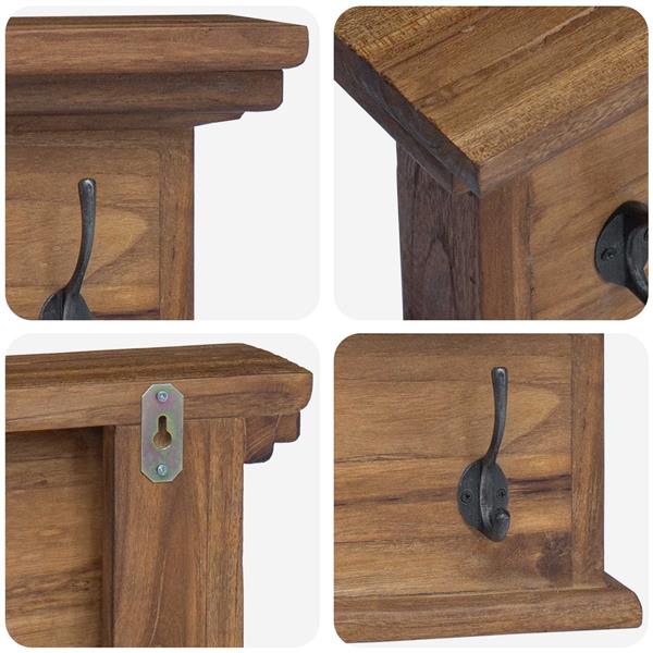 Grote foto vidaxl wandkapstok naturel 70 x 10 x 20 cm massief teakhout huis en inrichting woningdecoratie