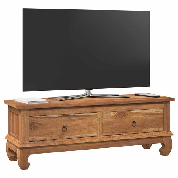 Grote foto vidaxl tv standaard met lade naturel 110 x 35 x 40 cm massief teakhout huis en inrichting overige