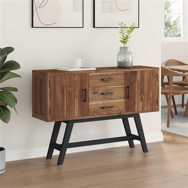 Grote foto vidaxl tv standaard met lade naturel 110 x 30 x 75 cm massief teakhout huis en inrichting overige