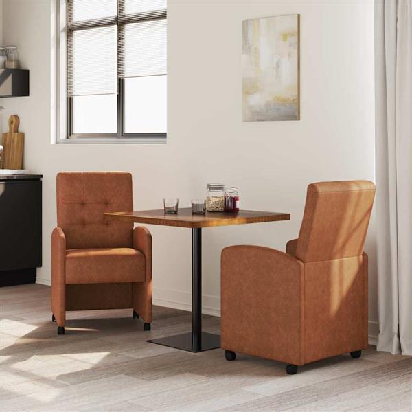 Grote foto vidaxl dining stoelen met wielen 2 pcs bruin 58 x 67 x 97 cm kunstleer huis en inrichting stoelen