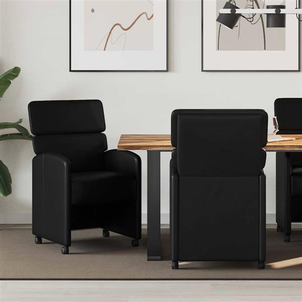 Grote foto vidaxl dining stoelen met wielen 2 pcs zwart 58 x 65 x 98 cm kunstleer huis en inrichting stoelen
