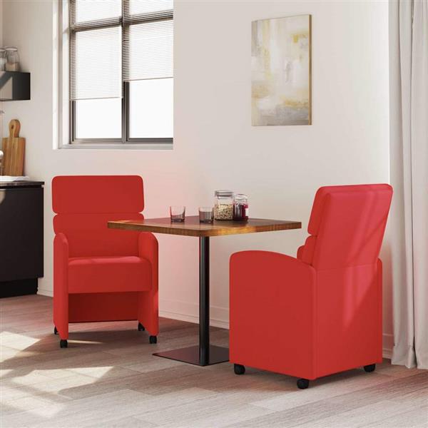 Grote foto vidaxl dining stoelen met wielen 2 pcs rood 58 x 65 x 98 cm kunstleer huis en inrichting stoelen
