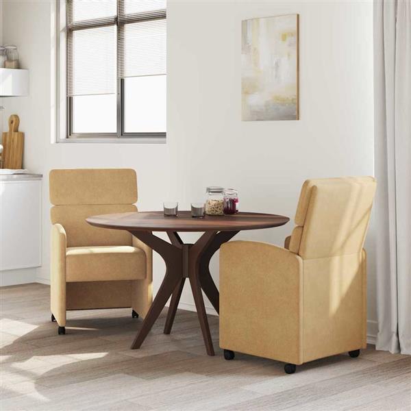 Grote foto vidaxl dining stoelen met wielen 2 pcs bruin 58 x 65 x 98 cm fluweel huis en inrichting stoelen