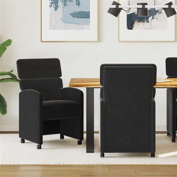 Grote foto vidaxl dining stoelen met wielen 2 pcs zwart 58 x 65 x 98 cm fluweel huis en inrichting stoelen