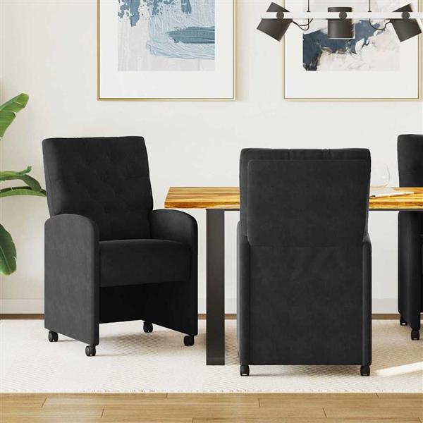 Grote foto vidaxl dining stoelen met wielen 2 pcs zwart 58 x 67 x 97 cm fluweel huis en inrichting stoelen