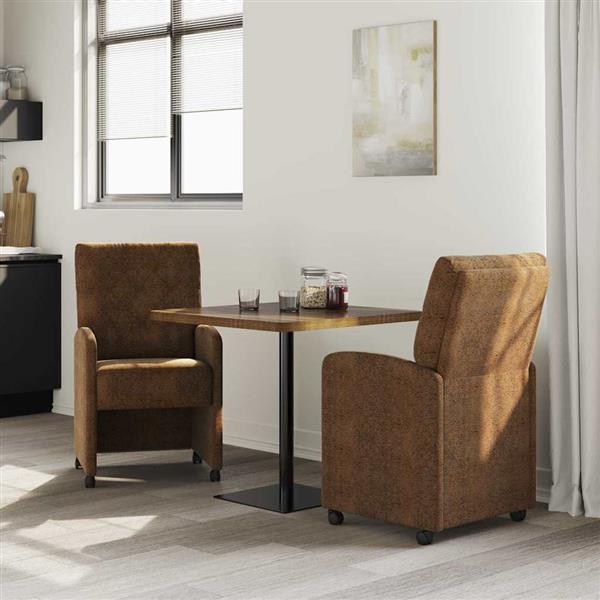 Grote foto vidaxl dining stoelen met wielen 2 pcs bruin 58 x 67 x 97 cm huis en inrichting stoelen
