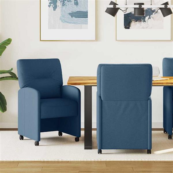 Grote foto vidaxl dining stoelen met wielen 2 pcs blauw 57 x 67 x 95 cm stof huis en inrichting stoelen