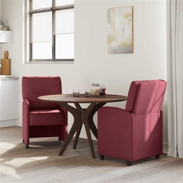 Grote foto vidaxl dining stoelen met wielen 2 pcs wijnrood 57 x 67 x 95 cm stof huis en inrichting stoelen