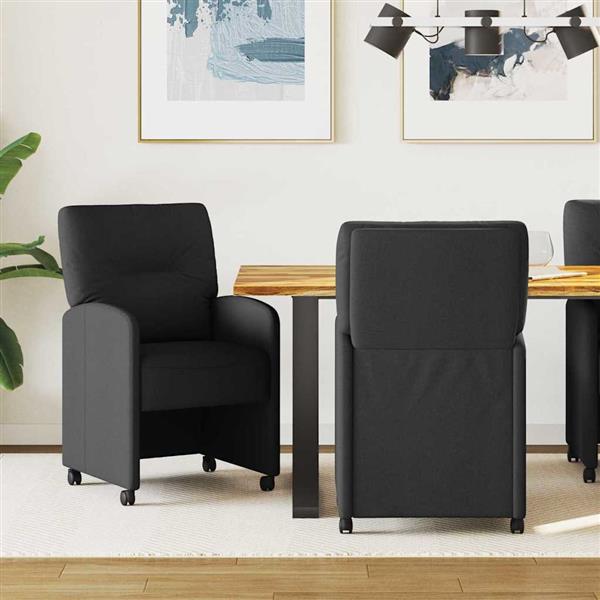Grote foto vidaxl dining stoelen met wielen 2 pcs zwart 57 x 67 x 95 cm stof huis en inrichting stoelen
