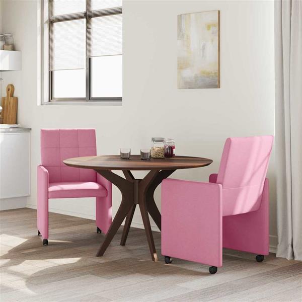 Grote foto vidaxl dining stoelen met wielen 2 pcs roze 58 x 65 x 94 cm stof huis en inrichting stoelen