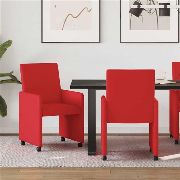 Grote foto vidaxl dining stoelen met wielen 2 pcs rood 57 x 66 x 94 cm kunstleer huis en inrichting stoelen