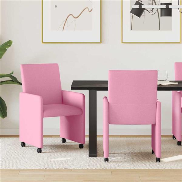 Grote foto vidaxl dining stoelen met wielen 2 pcs roze 57 x 66 x 94 cm stof huis en inrichting stoelen
