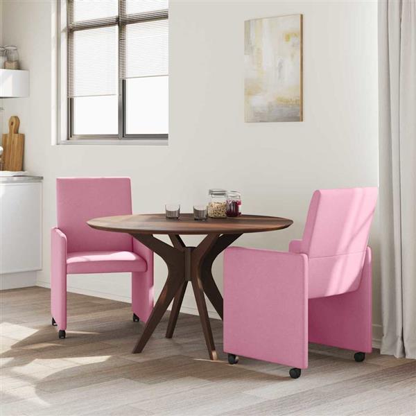 Grote foto vidaxl dining stoelen met wielen 2 pcs roze 57 x 66 x 94 cm stof huis en inrichting stoelen