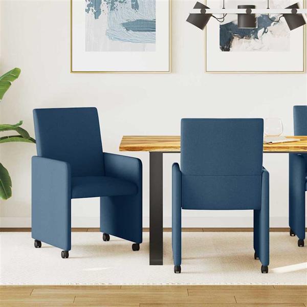 Grote foto vidaxl dining stoelen met wielen 2 pcs blauw 57 x 66 x 94 cm stof huis en inrichting stoelen