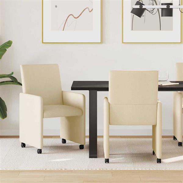 Grote foto vidaxl dining stoelen met wielen 2 pcs cr me 57 x 66 x 94 cm stof huis en inrichting stoelen