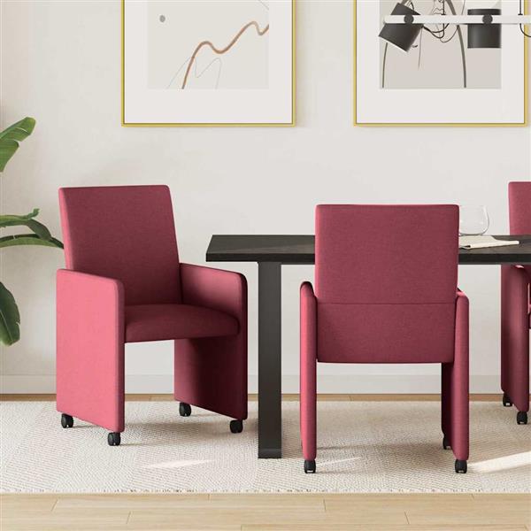 Grote foto vidaxl dining stoelen met wielen 2 pcs wijnrood 57 x 66 x 94 cm stof huis en inrichting stoelen