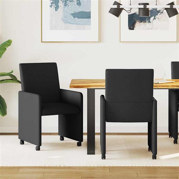Grote foto vidaxl dining stoelen met wielen 2 pcs zwart 57 x 66 x 94 cm stof huis en inrichting stoelen