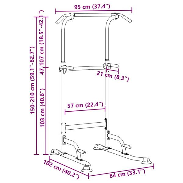 Grote foto vidaxl kracht toren dip station zwart 102 x 95 x 210 cm sport en fitness fitness