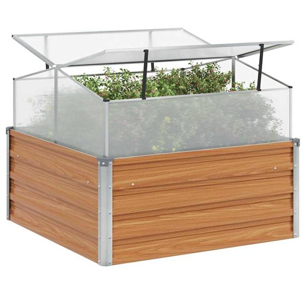 Grote foto vidaxl tuinplanter met kas licht bruin 100 x 100 x 77 cm tuin en terras overige tuin en terras